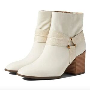 Vionic Carnelia Cream Leather Harness Heeled Booties Size 6